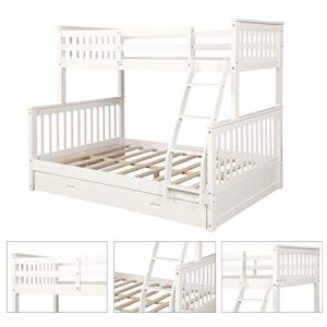 JOSN Twin-Over-Full Bunk Bed with Ladders and Two Storage Drawers, Full Size Bunk Bed with Ladder and Safety Rails, for Kids, Teens, Adults (White)