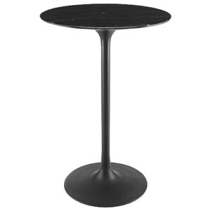 modway lippa round artificial marble 28" bar table, black black