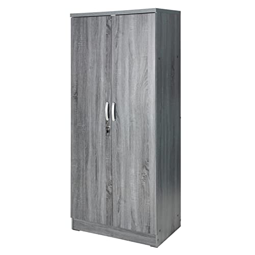 Better Home Products Harmony Wood Two Door Armoire Wardrobe Cabinet in Gray