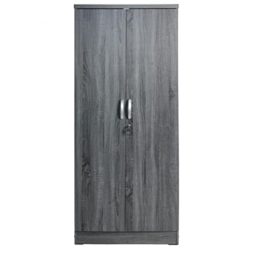 Better Home Products Harmony Wood Two Door Armoire Wardrobe Cabinet in Gray