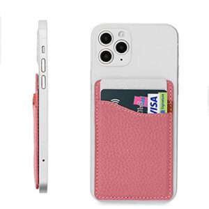 misxiao premium leather phone card holder stick on wallet for iphone and android smartphones, pink