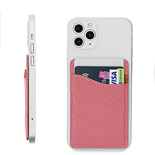 MISXIAO Premium Leather Phone Card Holder Stick On Wallet for iPhone and Android Smartphones, Pink