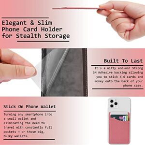 MISXIAO Premium Leather Phone Card Holder Stick On Wallet for iPhone and Android Smartphones, Pink