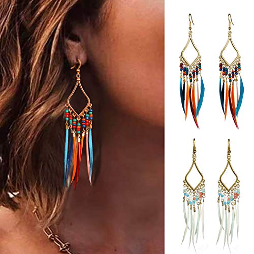 NEEBAOLY Gold Bohemian Nickel Earrings Set with Feather Tassel for Women