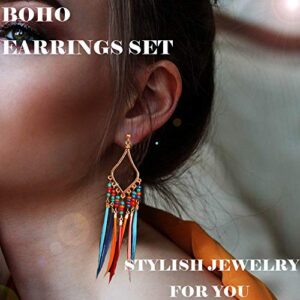NEEBAOLY Gold Bohemian Nickel Earrings Set with Feather Tassel for Women