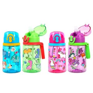 2 Pack Cute Water Bottles with Straw for Kids Girls Boys, BPA FREE Tritan & Leak Proof One Click Open Flip Top & Silicone Sipper & Secure Lock & Soft Carry Loop, 14oz / 400ml (Unicorn & Mermaid 2)