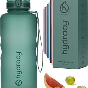 Hydracy Water Bottle with Time Marker -Large Half Gallon 64oz BPA Free Bottle & No Sweat Sleeve -Leak Proof Gym Bottle with Fruit Infuser Strainer & Times to Drink -Ideal Gift for Sports & Outdoors