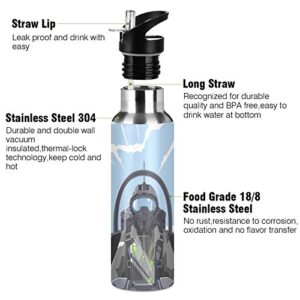 Oyihfvs Plane Aircraft Fighter Cockpit Overview On Sky Stainless Steel Water Bottle, Double Walled with Handle Thermo Cup Bottle 20 Oz, Leak-Proof Vacuum Hot Cold Insulated Travel Mug