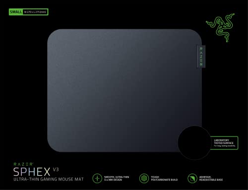 Razer Sphex V3 Hard Gaming Mouse Mat: Ultra-Thin Form Factor - Tough Polycarbonate Build - Adhesive Base - Small