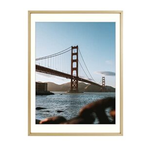 frametory, 12x16 aluminum photo frame with ivory color mat for 11x14 picture & real glass, metal picture frame collection (gold, 1-pack)