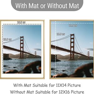 Frametory, 12x16 Aluminum Photo Frame with Ivory Color Mat for 11x14 Picture & Real Glass, Metal Picture Frame Collection (Gold, 1-Pack)