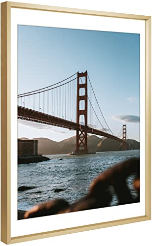 Frametory, 12x16 Aluminum Photo Frame with Ivory Color Mat for 11x14 Picture & Real Glass, Metal Picture Frame Collection (Gold, 1-Pack)