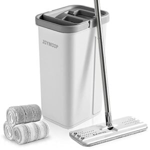 JOYMOOP Mop and Bucket with Wringer Set, Hands Free Flat Floor Mop and Bucket, with 3 Washable Microfiber Pads, Wet and Dry Use, Floor Cleaning System