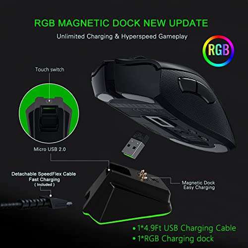 Charging Dock for Razer Wireless Mouse Viper Ultimate Naga pro DeathAdder V2 Pro and Basilisk Ultimate RGB Lights Can Be Turn Off (USB Cable Included)