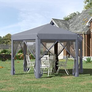 Outsunny 13' x 11' Hexagonal Pop Up Gazebo, Heavy Duty Outdoor Canopy Tent with 6 Mesh Sidewall Netting, 3-Level Adjustable Height and Strong Steel Frame, Gray