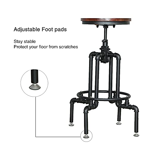 MAIKAILUN Industrial Vintage Bar Stool Set of 2,Rustic Adjustable Bar Stool Round Wood Metal Stool 26-30 Inch Kitchen Swivel Counter Height Farmhouse Stool Black