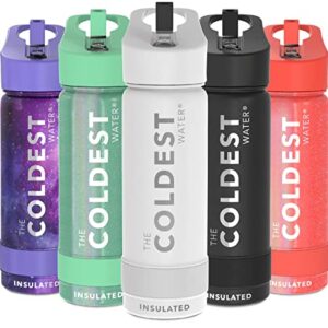 Coldest Sports Water Bottle - Straw Lid Bottle with Handle Leak Proof, Vacuum Insulated Stainless Steel, Double Walled, Thermo Mug, Metal | Epic White 18 oz