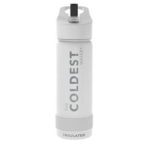 Coldest Sports Water Bottle - Straw Lid Bottle with Handle Leak Proof, Vacuum Insulated Stainless Steel, Double Walled, Thermo Mug, Metal | Epic White 18 oz