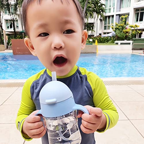 Evorie Tritan Weighted Straw Sippy Cup with Handles for Baby and Toddlers 6 months up, 7 Oz Leakproof Soft Silicone Straw first Infant Water Bottle (BlueMoon)