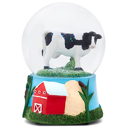 Elanze Designs Cow and Farm Green Holstein Dairy Steer Bull Heifer Calf Barn Silo Corn Stalks Grass Prairie Ranch Big Sky 100MM Musical Glitter Snow Globe Plays Tune Born Free