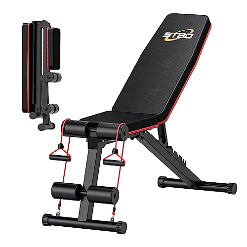 STBO Adjustable Weight Bench,Foldable Workout Bench Incline Decline Sit Up Bench with Resistance Band,Exercise Workout Bench for Home Gym