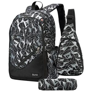 bunie school backpack for boys large bookbag boys backpacks elementary middle high school bags kids cool back pack children 7 8 9 10 11 12 13 14 15 16 years old (black)