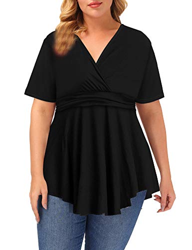 ALLEGRACE Plus Size Tunics Women Short Sleeve Summer Floral Tunic Tops for Leggings Black 3X