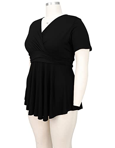 ALLEGRACE Plus Size Tunics Women Short Sleeve Summer Floral Tunic Tops for Leggings Black 3X