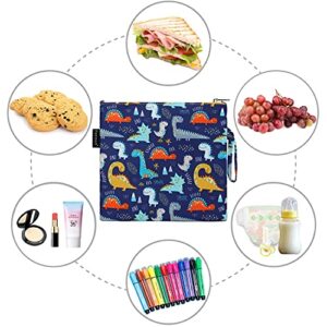 Reusable Sandwich Bag/Snack Bag for Kids & Adults, Dual Layer Lunch Bag with Handle, Washable, Food Safe, BPA Free (1-Pack, Dinosaur)