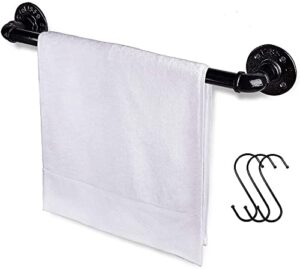 jeasor industrial pipe towel rack towel bar, heavy duty wall mounted rustic farmhouse bath towel holder for bathroom (black, 18 inch)