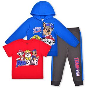 nickelodeon paw patrol boys t-shirt, zip up hoodie and jogger set for toddler and little kids – blue/black/red