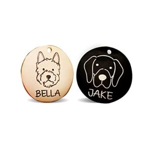 engraving pet id tags, personalized pet id tags, stainless steel pet id tags, custom engraved dog and cat tags, double sided round tags - made in usa