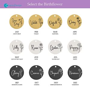 Engraving Pet ID Tags, Personalized Pet ID Tags Birth Flower, Stainless Steel Pet ID Tags, Custom Engraved Dog and Cat Tags, Double Sided, Round Stainless Steel - Made in USA