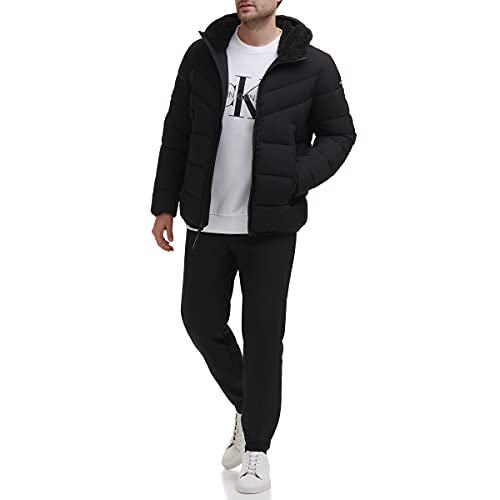 Calvin Klein Men's Hooded Stretch Jacket, Ebony, Medium