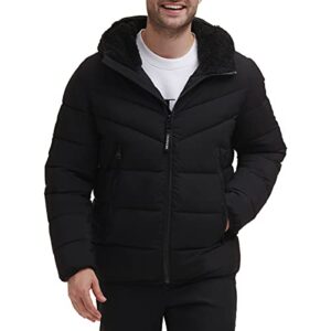 calvin klein men's hooded stretch jacket, ebony, medium
