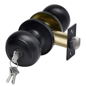 cml hardware matte black keyed entry door knob for entrance, exterior and interior use, round ball handle, stainless steel