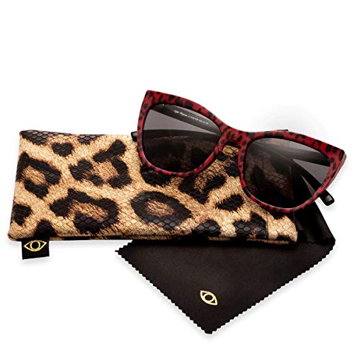 Sofia Vergara x Foster Grant Women's Sofia Sunglasses Cat Eye, Black and Red Leopard, 55 mm