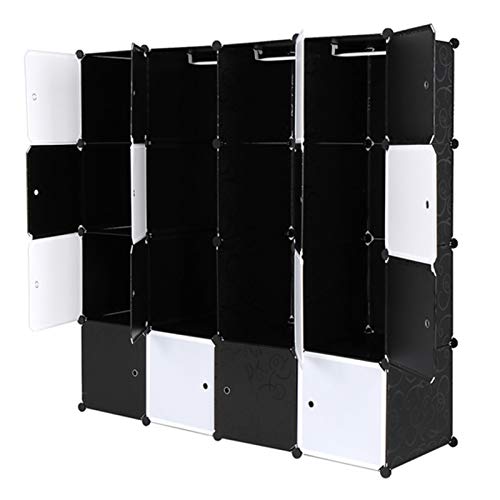 DWLOMHE MMobile 16 Modular Blocks DIY Storage Organizer Living Room Cabinet, Black and White Combination Door