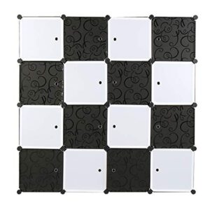 dwlomhe modular cabinet diy storage 16 cubes for space saving,for bedroom living room,black and white combination door