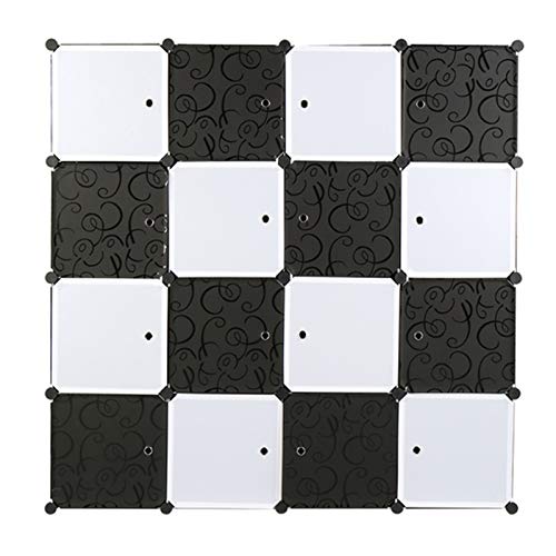 DWLOMHE Modular Cabinet DIY Storage 16 Cubes for Space Saving,for Bedroom Living Room,Black and White Combination Door