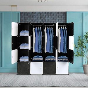 DWLOMHE Modular Cabinet DIY Storage 16 Cubes for Space Saving,for Bedroom Living Room,Black and White Combination Door