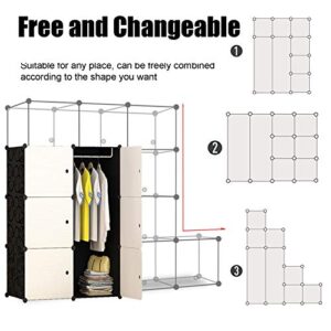 DWLOMHE Modular Cabinet DIY Storage 16 Cubes for Space Saving,for Bedroom Living Room,Black and White Combination Door