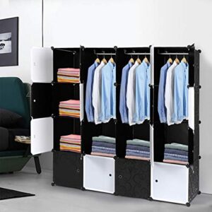 DWLOMHE Modular Cabinet DIY Storage 16 Cubes for Space Saving,for Bedroom Living Room,Black and White Combination Door