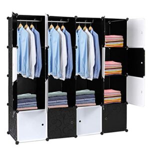 dwlomhe mobile 16 cubes wardrobe closets storage organizer, bedroom wardrobe, storage organizer with doors,with 3 clothes rails,4 layers
