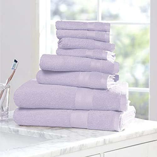 BOUTIQUO 8 Piece Towel Set 100% Ring Spun Cotton, 2 Bath Towels 27X54, 2 Hand Towels 16X28 and 4 Washcloths 13X13 - Ultra Soft Highly Absorbent Machine Washable Hotel Spa Quality - Purple