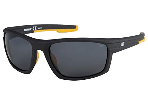 Caterpillar Men's Motor Polarized Sunglasses Rectangular, Rubberized Matte Black, 62 mm