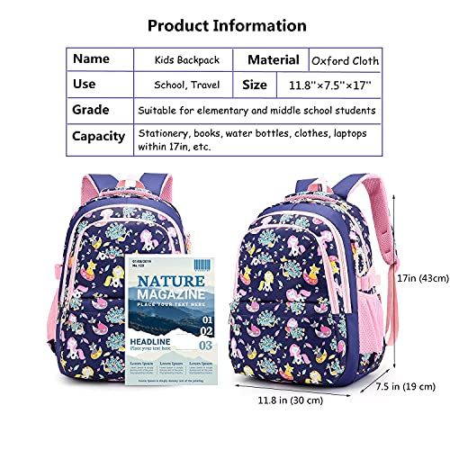 Qckarobe Kids Backpack for Girls Boys, Girls Backpack Kindergarten Primary Elementary Backpack Middle School Backpack, 17 inch Unicorn School Bookbag, Waterproof Large Travel Backpacks for Kids 5-12