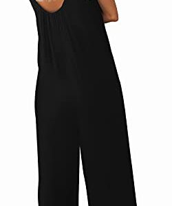 snugwind Womens Casual Sleeveless Strap Loose Adjustable Jumpsuits Stretchy Long Pants Romper with Pockets X-Large Black