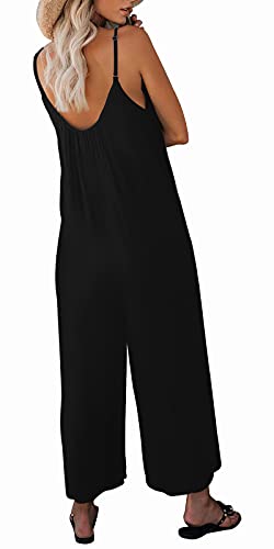 snugwind Womens Casual Sleeveless Strap Loose Adjustable Jumpsuits Stretchy Long Pants Romper with Pockets X-Large Black