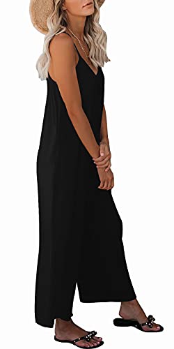 snugwind Womens Casual Sleeveless Strap Loose Adjustable Jumpsuits Stretchy Long Pants Romper with Pockets X-Large Black